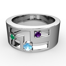 Valeda Alyans - Akuamarin, kök zümrüt ve ametist 925 ayar gümüş yüzük #xd375b