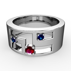 Valeda Alyans - Rodolit garnet ve lab safir 18 ayar beyaz altın yüzük #xj7ygs