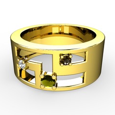 Valeda Alyans - Peridot, swarovski ve dumanlı kuvars 14 ayar altın yüzük #xyrhzu