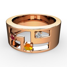 Valeda Alyans - Sitrin, kök yakut ve swarovski 14 ayar rose altın yüzük #y6ifjg