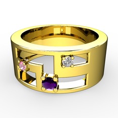 Valeda Alyans - Ametist, pembe kuvars ve beyaz zirkon 925 ayar altın kaplama gümüş yüzük #y7cwl