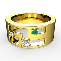 Valeda Alyans - Pırlanta, swarovski ve kök zümrüt 925 ayar altın kaplama gümüş yüzük (0.11 karat) #y8ssp4