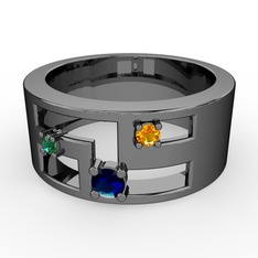 Valeda Alyans - Lab safir, yeşil kuvars ve sitrin 925 ayar siyah rodyum kaplama gümüş yüzük #ypa0z8