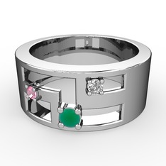 Valeda Alyans - Kök zümrüt, pembe kuvars ve pırlanta 925 ayar gümüş yüzük (0.036 karat) #ysy2aj
