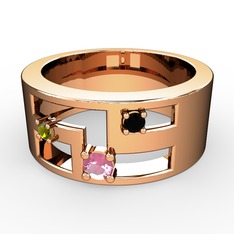 Valeda Alyans - Pembe kuvars, peridot ve siyah zirkon 925 ayar rose altın kaplama gümüş yüzük #yvigrt