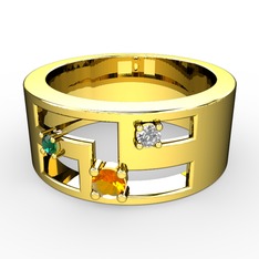 Valeda Alyans - Sitrin, yeşil kuvars ve pırlanta 8 ayar altın yüzük (0.036 karat) #z0jhbo