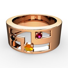 Valeda Alyans - Sitrin, siyah zirkon ve rodolit garnet 925 ayar rose altın kaplama gümüş yüzük #z5c0a6