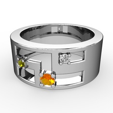 Valeda Alyans - Sitrin, peridot ve pırlanta 14 ayar beyaz altın yüzük (0.036 karat) #z62qdn