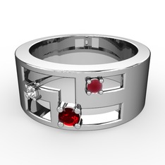 Valeda Alyans - Garnet, pırlanta ve kök yakut 14 ayar beyaz altın yüzük (0.036 karat) #zhc7pi