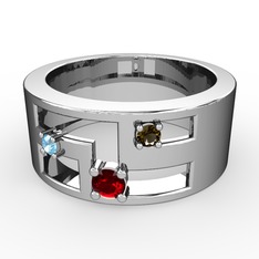 Valeda Alyans - Garnet, akuamarin ve dumanlı kuvars 925 ayar gümüş yüzük #zkomc3