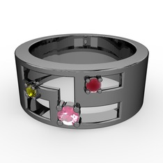 Valeda Alyans - Pembe kuvars, peridot ve kök yakut 925 ayar siyah rodyum kaplama gümüş yüzük #zpqosx