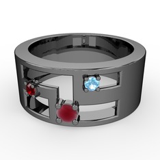 Valeda Alyans - Kök yakut, garnet ve akuamarin 925 ayar siyah rodyum kaplama gümüş yüzük #zscbwk