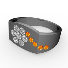 Gardenia Çiçek Yüzük - Sitrin ve swarovski 925 ayar siyah rodyum kaplama gümüş yüzük #104tf1i