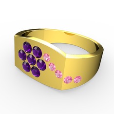 Gardenia Çiçek Yüzük - Pembe kuvars ve ametist 925 ayar altın kaplama gümüş yüzük #108jujq