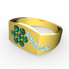 Gardenia Çiçek Yüzük - Akuamarin ve yeşil kuvars 8 ayar altın yüzük #12j225i