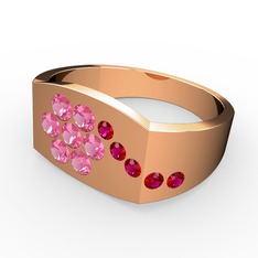 Gardenia Çiçek Yüzük - Rodolit garnet ve pembe kuvars 14 ayar rose altın yüzük #12l03uj