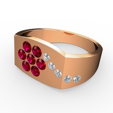 Gardenia Çiçek Yüzük - Beyaz zirkon ve rodolit garnet 18 ayar rose altın yüzük #1424equ