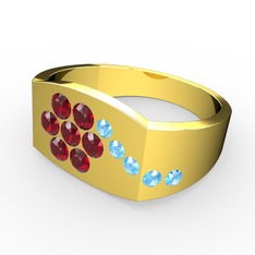 Gardenia Çiçek Yüzük - Akuamarin ve garnet 925 ayar altın kaplama gümüş yüzük #1453vn6