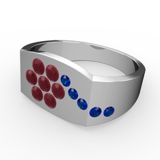 Gardenia Çiçek Yüzük - Lab safir ve kök yakut 18 ayar beyaz altın yüzük #15tgkxi