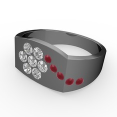 Gardenia Çiçek Yüzük - Kök yakut ve swarovski 925 ayar siyah rodyum kaplama gümüş yüzük #167t2ab