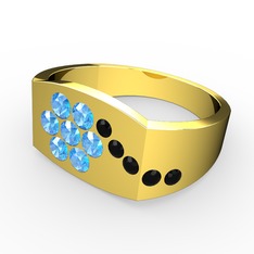 Gardenia Çiçek Yüzük - Siyah zirkon ve akuamarin 14 ayar altın yüzük #1710qvq