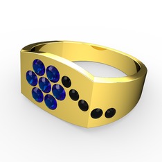 Gardenia Çiçek Yüzük - Siyah zirkon ve lab safir 925 ayar altın kaplama gümüş yüzük #17c95xh