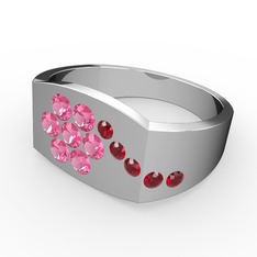 Garnet ve pembe kuvars 925 ayar gümüş yüzük