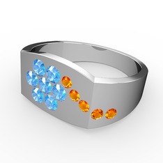 Gardenia Çiçek Yüzük - Sitrin ve akuamarin 18 ayar beyaz altın yüzük #17tzar0