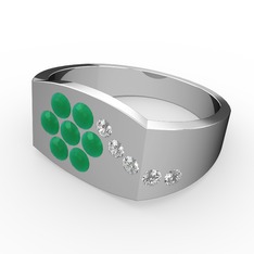 Gardenia Çiçek Yüzük - Beyaz zirkon ve kök zümrüt 8 ayar beyaz altın yüzük #17wd7xl