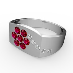 Beyaz zirkon ve rodolit garnet 8 ayar beyaz altın yüzük