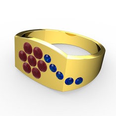 Gardenia Çiçek Yüzük - Lab safir ve kök yakut 14 ayar altın yüzük #1848uzh