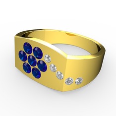 Gardenia Çiçek Yüzük - Swarovski ve lab safir 14 ayar altın yüzük #18iwho9