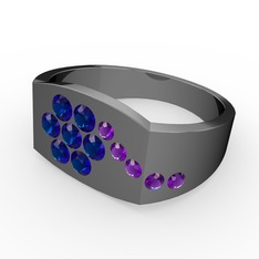 Gardenia Çiçek Yüzük - Ametist ve lab safir 925 ayar siyah rodyum kaplama gümüş yüzük #194g7kw