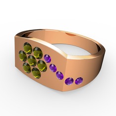 Gardenia Çiçek Yüzük - Ametist ve peridot 8 ayar rose altın yüzük #1aa2vsn