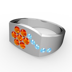 Gardenia Çiçek Yüzük - Akuamarin ve sitrin 925 ayar gümüş yüzük #1ap74bs