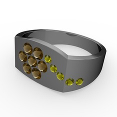 Gardenia Çiçek Yüzük - Peridot ve dumanlı kuvars 925 ayar siyah rodyum kaplama gümüş yüzük #1art4dv