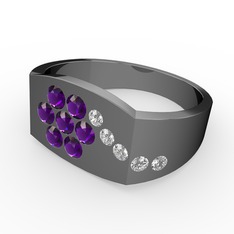 Gardenia Çiçek Yüzük - Swarovski ve ametist 925 ayar siyah rodyum kaplama gümüş yüzük #1ass6js