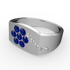 Gardenia Çiçek Yüzük - Swarovski ve lab safir 18 ayar beyaz altın yüzük #1b461xu