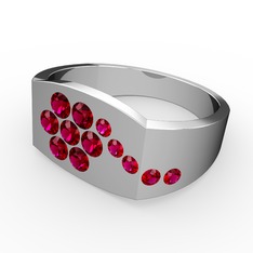 Gardenia Çiçek Yüzük - Rodolit garnet 18 ayar beyaz altın yüzük #1bp4b5k