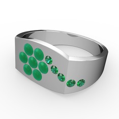 Gardenia Çiçek Yüzük - Yeşil kuvars ve kök zümrüt 18 ayar beyaz altın yüzük #1bww9c3