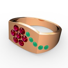 Gardenia Çiçek Yüzük - Kök zümrüt ve rodolit garnet 14 ayar rose altın yüzük #1c3yg2p