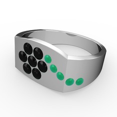 Gardenia Çiçek Yüzük - Kök zümrüt ve siyah zirkon 8 ayar beyaz altın yüzük #1camxbo