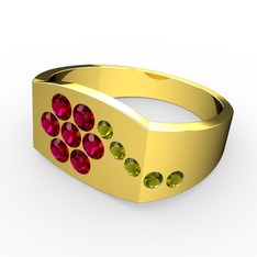 Gardenia Çiçek Yüzük - Peridot ve rodolit garnet 18 ayar altın yüzük #1cjjclf