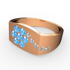 Gardenia Çiçek Yüzük - Swarovski ve akuamarin 925 ayar rose altın kaplama gümüş yüzük #1e1pvpp