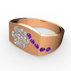 Gardenia Çiçek Yüzük - Ametist ve swarovski 14 ayar rose altın yüzük #1f2c29h