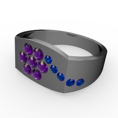 Gardenia Çiçek Yüzük - Lab safir ve ametist 925 ayar siyah rodyum kaplama gümüş yüzük #1fhxxcb