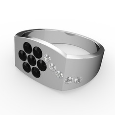 Gardenia Çiçek Yüzük - Swarovski ve siyah zirkon 8 ayar beyaz altın yüzük #1g4kdqd