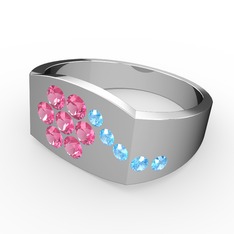Gardenia Çiçek Yüzük - Akuamarin ve pembe kuvars 8 ayar beyaz altın yüzük #1gepnse