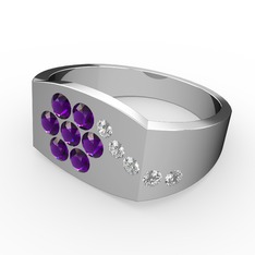 Swarovski ve ametist 8 ayar beyaz altın yüzük