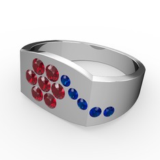 Gardenia Çiçek Yüzük - Lab safir ve garnet 18 ayar beyaz altın yüzük #1hb8kqo